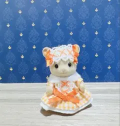 シルバニア　おでかけ赤ちゃんワンピース服⑥（オレンジチェック）