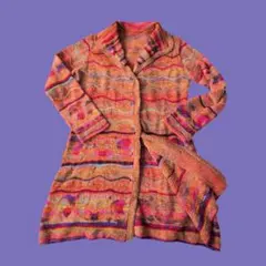 【SALE】ViaFaburrica 多色波模様ウールロングカーディガン　古着