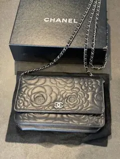 CHANEL シャネル カメリアチェーンウォレット ショルダーバッグ ラムスキン