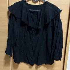 Samansa Mos2 ブラックフリルシャツ フリーサイズ 7分袖