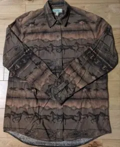 Cabela's カベラス馬柄 ネイティブ柄 長袖シャツ メンズ 古着 ブラウン