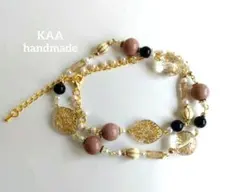 マルチビーズ ネックレス ゴールドカラー ハンドメイド