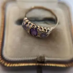 稀少　イギリスヴィンテージ　アメジスト ダイヤモンド リング
