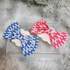 可愛いリボン2個セット❤ピンク&ブルー布製ヘアアクセサリー フリーサイズ✨新品