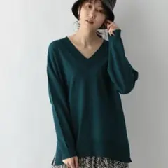グローバルワーク トリプルイージー　Vネックニット　グリーン　ゆったり　L