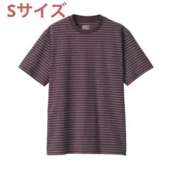 紳士 天竺編みクルーネック半袖Tシャツ（ボーダー）紳士S・ボルドーボーダー/無印