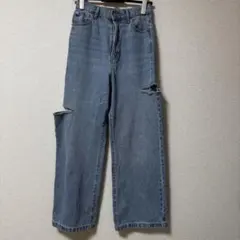 moment + デニムダメージストレートパンツ　Lサイズ