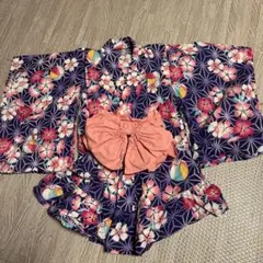 花柄浴衣ドレス　セパレート　110cm リボン帯付き　女の子