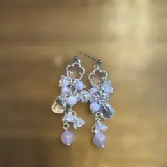 L*♪様 ローズクォーツフラワーモチーフピアス