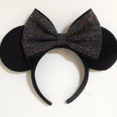 ディズニー ミニーマウス カチューシャ ブラック リボン スパンコール 1回使用