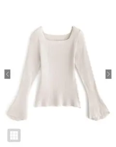 スクエアネックフレアスリーブリブニットトップス [k9153c]