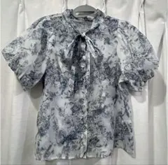 花柄シアーボウタイバルーンスリーブブラウス