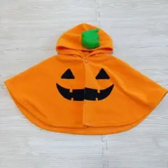 ハロウィン衣装オレンジ かぼちゃデザイン ベビーポンチョ