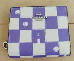 COACH チェック柄 二つ折り財布　パープル