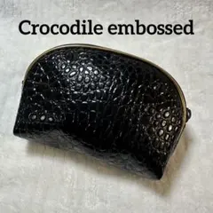 クロコ型押し ミニポーチ ブラック