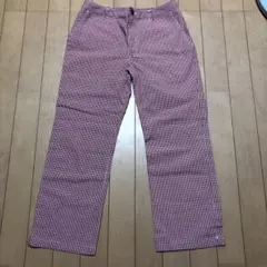 ユニクロ　カジュアルパンツ　63cm チェック　赤×白クロップドパンツ　女性子供