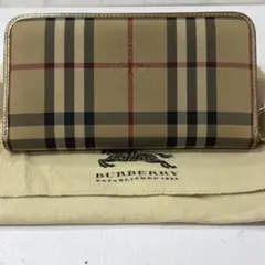 極美品 バーバリー ノバチェック ラウンドファスナー 長財布