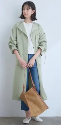 vis 【撥水】【花粉ガード】ノーカラー袖ボリュームコート