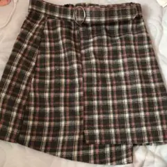 スカート スピンズ 台形スカート チェック ベルト付き　秋冬