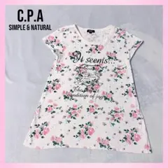 【C.P.A】花柄 Tシャツ ピンク 白 綿100 チュニック丈 Mサイズ