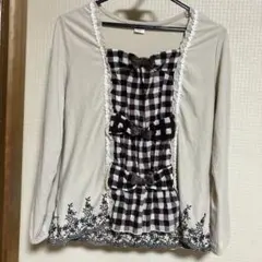 アクシーズファム　チェック柄リボン付き長袖トップス