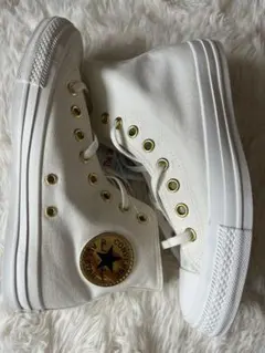 CONVERSE ALL STAR ホワイト ハイカット23㌢ ゴールドはとめ - メルカリ