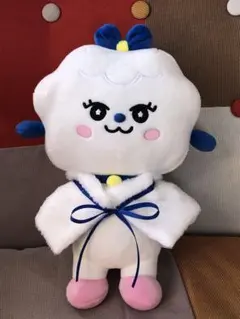 ブルー　リボン　ケープ　ショール　青　ハンドメイド　マフラー　ふわふわ　ホワイト