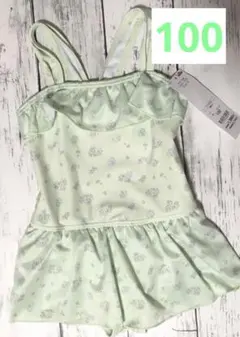 新品　デザイン水着　フラワー　フリル　ワンピース　100 ミントグリーン
