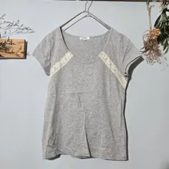 Natural Beauty Basic【M】グレーTシャツ M 刺繍 Uネック