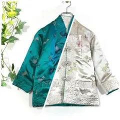 台万邦 リバーシブル チャイナジャケット 刺繍 光沢 ヴィンテージ 子供 お花