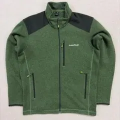 【美品】モンベル クリマプラスニットジャケット グリーン メンズ L