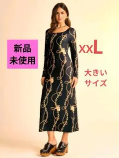 新品未使用❤チェーン×レモン柄 ロングドレスワンピース 個性的 希少XXLサイズ