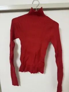 【GRL】赤 リブ編み タートルネック 長袖