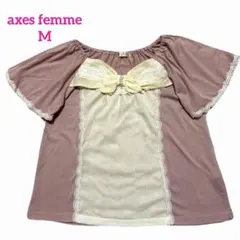 ⭐️axes femme レースリボン装飾　半袖カットソー くすみピンクM＊195