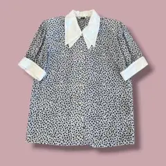 ペンギン柄 総柄シャツブラウス 長袖 日本製 ヴィンテージ 赤 L相当