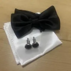 カフス チーフ 蝶ネクタイ 黒 メンズ 結婚式 フォーマル セレモニー 3点組