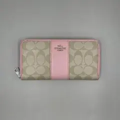 美品✨コーチ 長財布 ラウンドファスナー シグネチャー PVC レザー ピンク