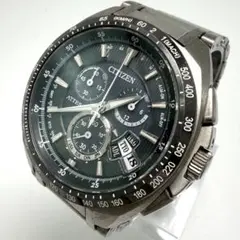 【稼動】 美品 CITIZEN アテッサ 腕時計 メンズ ソーラー 黒文字盤