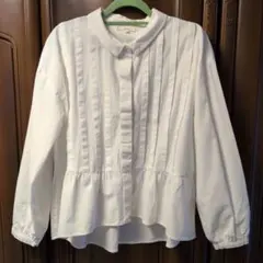ホワイトプリーツ長袖ブラウス