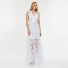 GUESS ホワイト レース マキシドレス ベルト付きのサムネイル