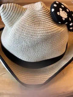 キティちゃんポルカドットリボン付き麦わら帽子