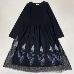 美品 SUPER HAKKA feuille 花柄刺繍 ドットチュールワンピース