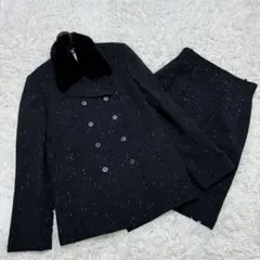 23区　ファー付　ダブル　セットアップスーツ　ツイード　スカート　ブラック　38