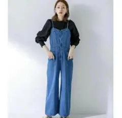 インディゴブルー デニムシャーリングビスチェサロペット