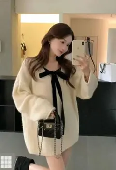 GRL 前後2Wayベロアリボンスパンコールニットトップス[ks207]