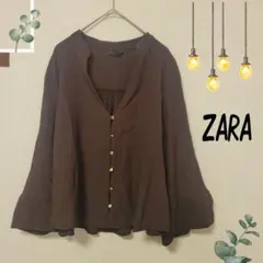 ZARA ザラ 金ボタン 楊柳 シフォンブラウス スキッパーブラウス L