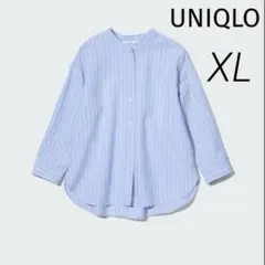 UNIQLO リネンブレンド ストライプ バンドカラーシャツ XL