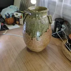 芳斉 作】特大花瓶 壺 釉薬 流し 芸術品 オブジェ 高60cm（匿名配送