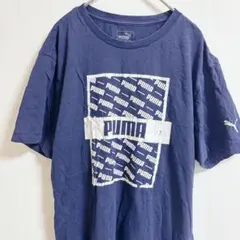 プーマ 総柄 Tシャツ クルーネック 半袖 M 紺 綿 スポーツ カジュアル