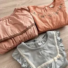 フリルと刺繍のワンピース等の子ども服　 3点セット　100センチ　保育園　幼稚園